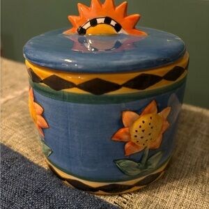 Handcrafted Blue Ceramic Sunflower Jar